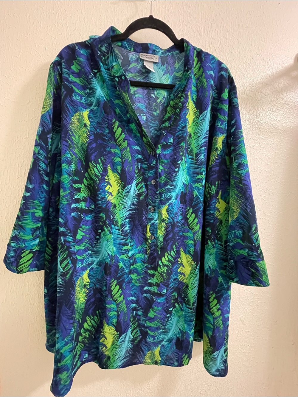 Catherine’s Green & Blue Printed Button-Up Shirt 3X A1